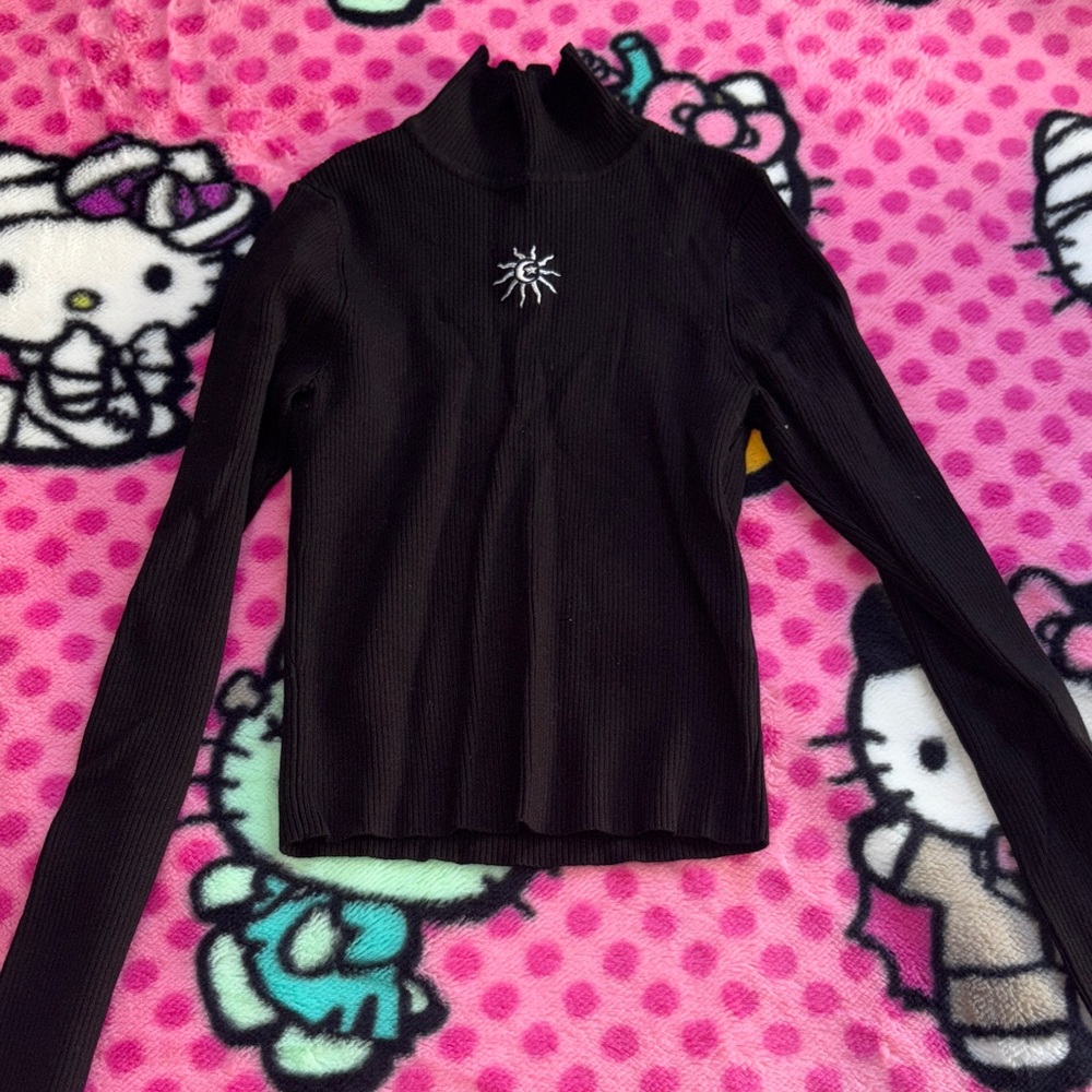 Divided Black Ribbed Long Sleeve Top